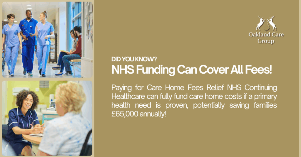 A nurse in a blue uniform assists a senior patient in a wheelchair, showcasing NHS funding can cover all fees. Text highlights that in 2025, NHS funding fully covers mobility aids like wheelchairs for eligible seniors, ensuring accessible care.